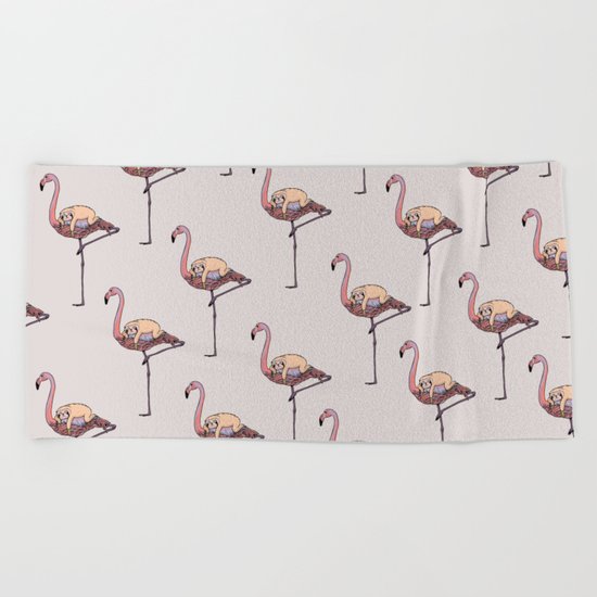 Flamingo and Sloth Beach Towel