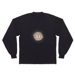 Hand-Drawn Butterfly and Gold Circle Frame on White Long Sleeve T-shirt