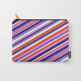 [ Thumbnail: Colorful Red, Violet, Midnight Blue, Purple, and Light Cyan Colored Lined Pattern Carry-All Pouch ]