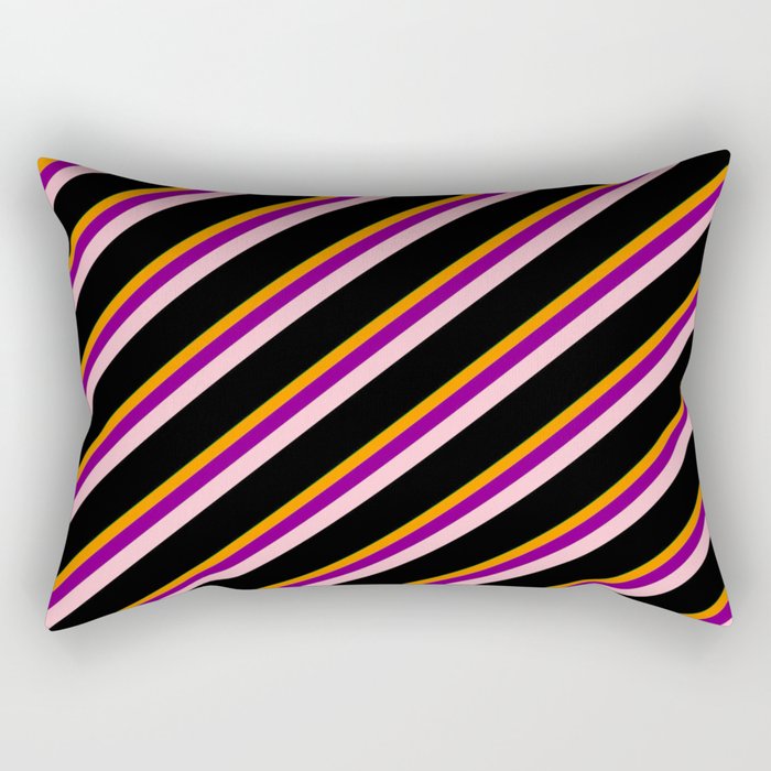 Eyecatching Green, Dark Orange, Purple, Pink & Black Colored Lines Pattern Rectangular Pillow