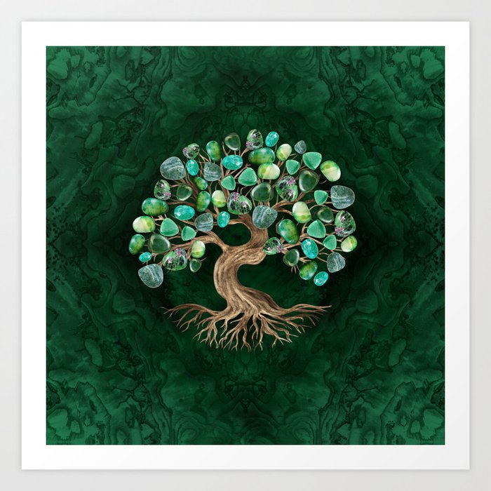 Tree of Life - Green Tumbled Gemstones  Art Print