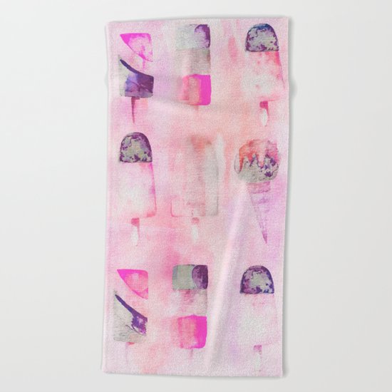 Ice Cream popsicles pastel tone watercolor art Beach Towel