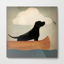Black Lab Labrador Retriever Dog Canoe Ride Metal Print