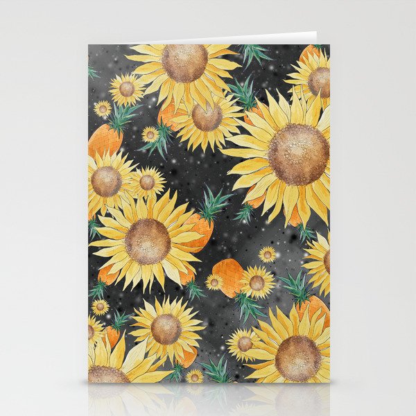 Sunflowers Pineapples in Space Stationery Cards
