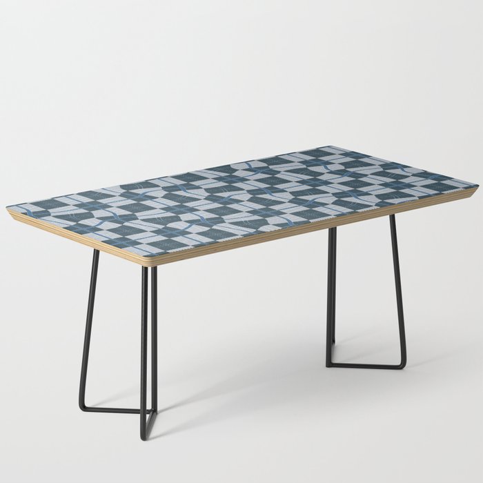 Warped Checkerboard Grid Illustration Peacock Blue Teal Coffee Table