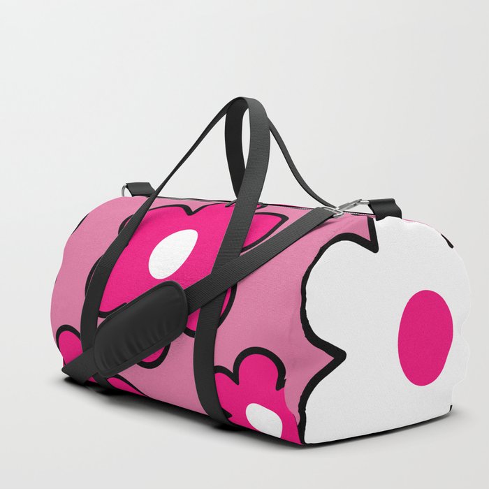 Simple Retro Flowers Pattern on Pink Background II Duffle Bag