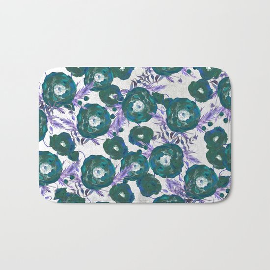 Abstract Poppy Pattern Green Bath Mat