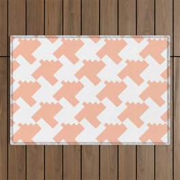 Peach White Retro 80s 90s Checker Houndstooth Pattern Aztec Tribal Style Outdoor Rug