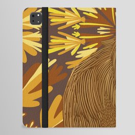 Orangutan in the jungle sitting on a brown abstract leafy pattern background iPad Folio Case