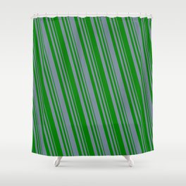 [ Thumbnail: Light Slate Gray and Green Colored Lined Pattern Shower Curtain ]