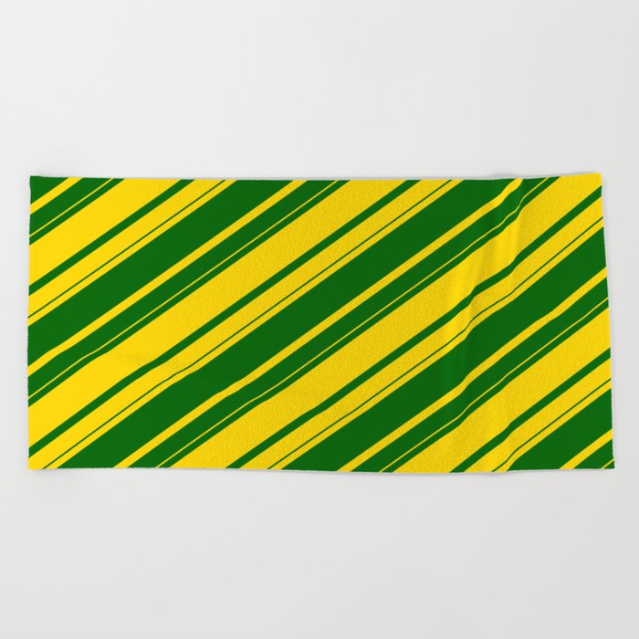 Yellow & Dark Green Colored Lines/Stripes Pattern Beach Towel