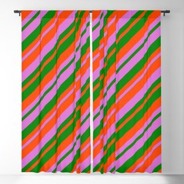 [ Thumbnail: Orchid, Green & Red Colored Stripes/Lines Pattern Blackout Curtain ]