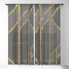 Midnight Black Luxury Art Deco Tiles Sheer Curtain