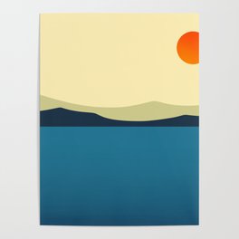 Minimalist Mountains and Sun Landscape Poster