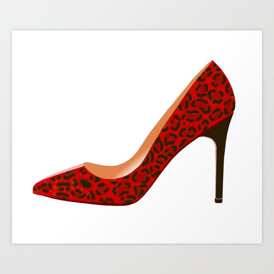 Red Leopard Print High Heel Shoe Art 
