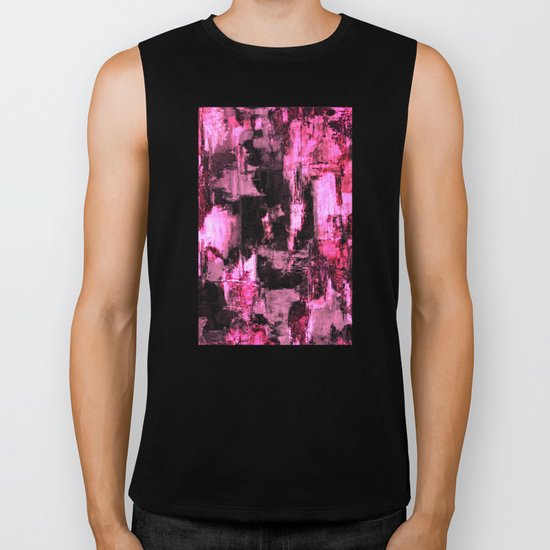 Harsh Pink - Neon Pink Abstract Biker Tank