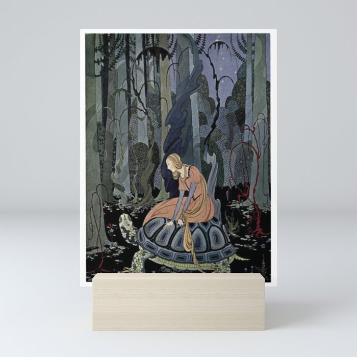 A Girl On Turtle in The Forest Old French Fairytales, illustrated by Virginia Frances Sterrett (Reproduction) Mini Art Print