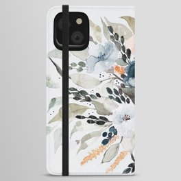 Loose Blue and Peach Floral Watercolor Bouquet  iPhone Wallet Case
