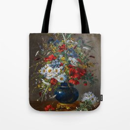 Eugene Henri Cauchois - Summery Bouquet in a Bulbous, Brass-mounted Glass Vase Tote Bag
