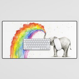 Baby Elephant Spraying Rainbow Desk Mat
