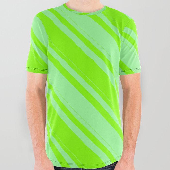 Chartreuse and Green Colored Lines/Stripes Pattern All Over Graphic Tee