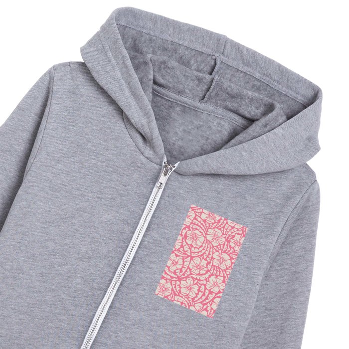 Hawaiian Block Print / Exotic Flowers on Candy Pink Kids Zip Hoodie