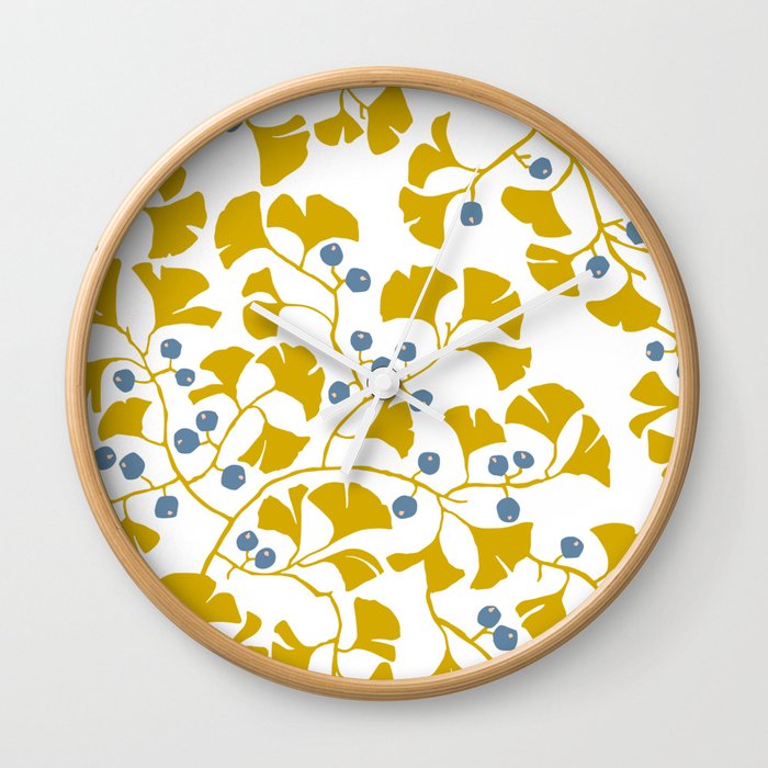 Asia Ginkgo Leaves mustard  Wall Clock