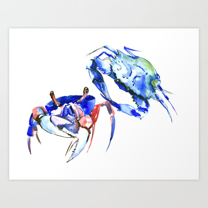 Blue Crab sea world seafood restaurtant kitchen wall art crab painting Art  Print by SurenArt