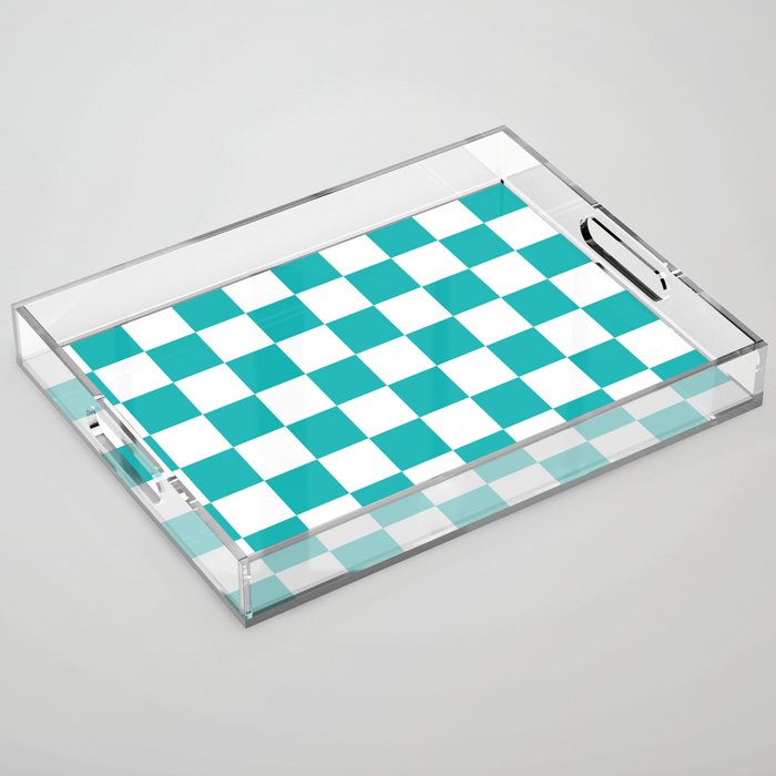 Turquoise Blue Checkerboard Pattern Palm Beach Preppy Acrylic Tray