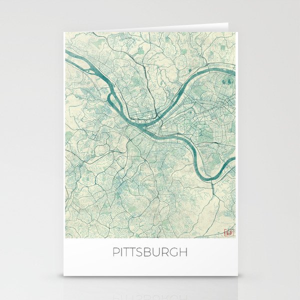 Pittsburgh Map Blue Vintage Stationery Cards