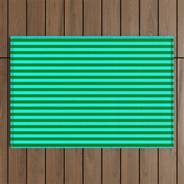 [ Thumbnail: Green & Cyan Pattern of Stripes Outdoor Rug ]