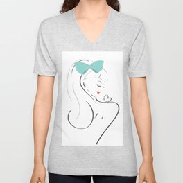 fashion girl illustration with green bow V Neck T Shirt