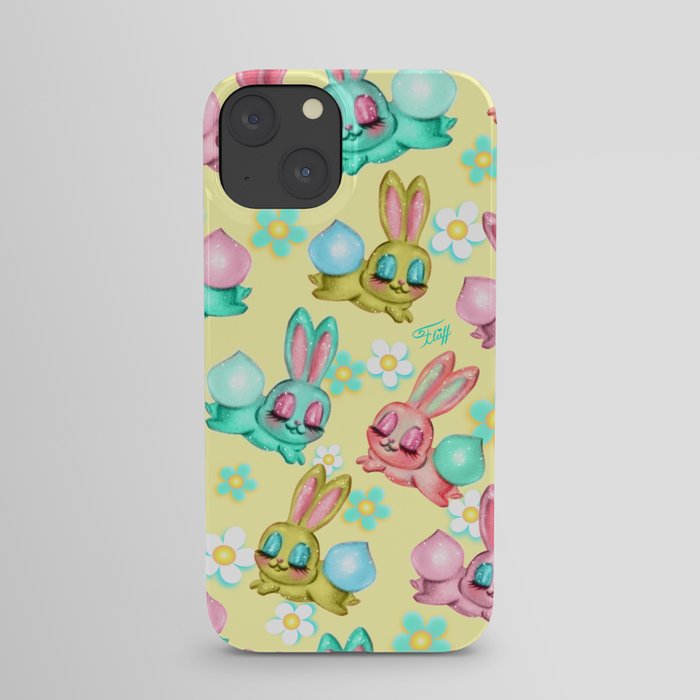 Bunnies and Daisies on Yellow iPhone Case