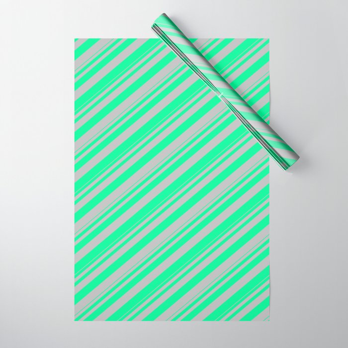 Green & Grey Colored Lines Pattern Wrapping Paper