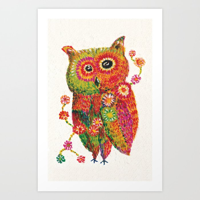 owl-oil painting Art Print