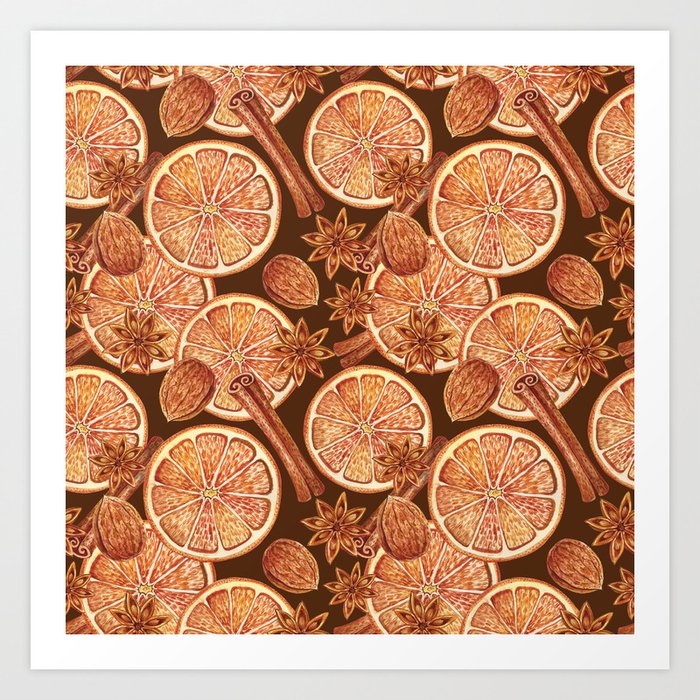 Oranges and Spices Watercolor Pattern Art Print