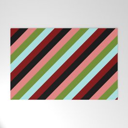 [ Thumbnail: Eyecatching Light Coral, Green, Turquoise, Maroon & Black Colored Striped/Lined Pattern Welcome Mat ]