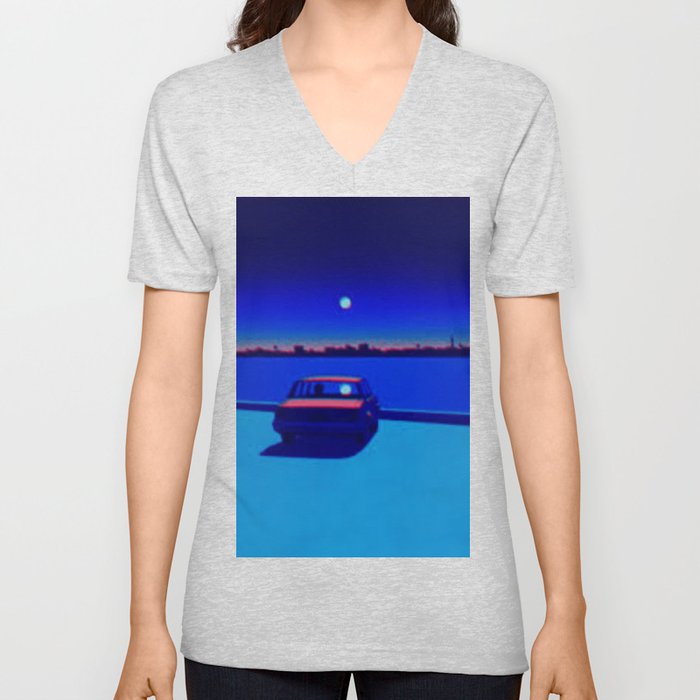 surrealism guy billout car blue  V Neck T Shirt