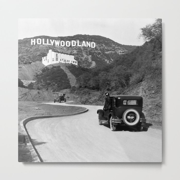 Old Hollywood sign Hollywoodland black and white photograph Metal Print