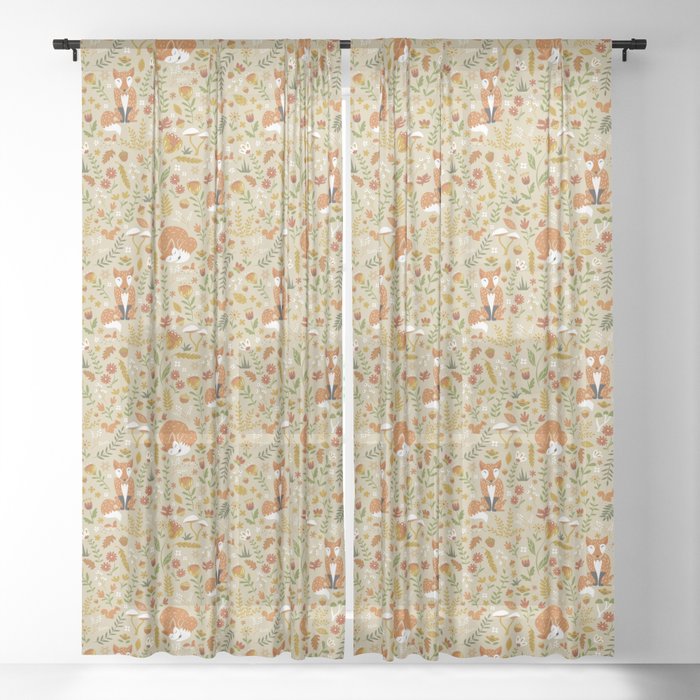 Foxes with Fall Foliage Sheer Curtain