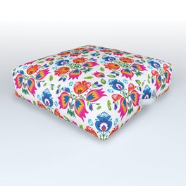Folklore with red, pink and blue flowers Outdoor Floor Cushion