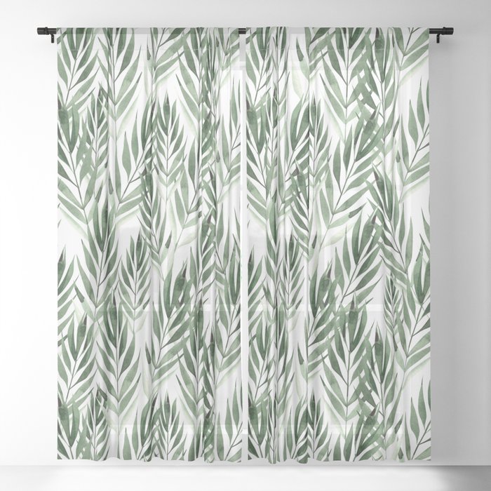 Watercolor Exotic Palm Leaves Pattern Sheer Curtain