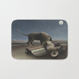 The Sleeping Gypsy Lion And Woman La Bohemienne Endormie Famous Painting Reproduction Bath Mat