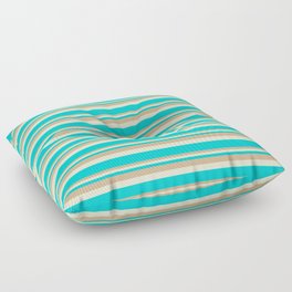 [ Thumbnail: Tan, Light Yellow, and Dark Turquoise Colored Lined Pattern Floor Pillow ]