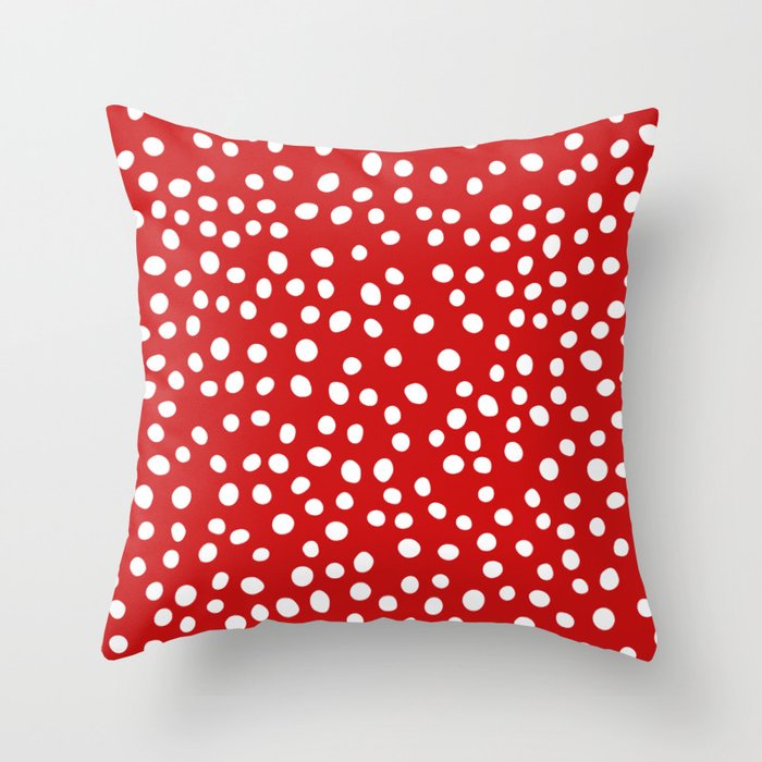 Red and white doodle dots Throw Pillow