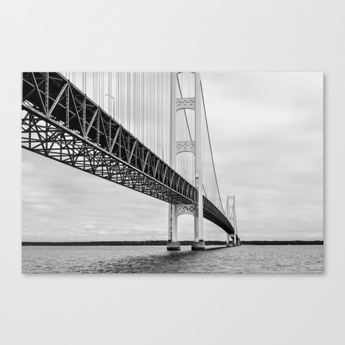 Mackinac Bridge, black and white photography Canvas Print