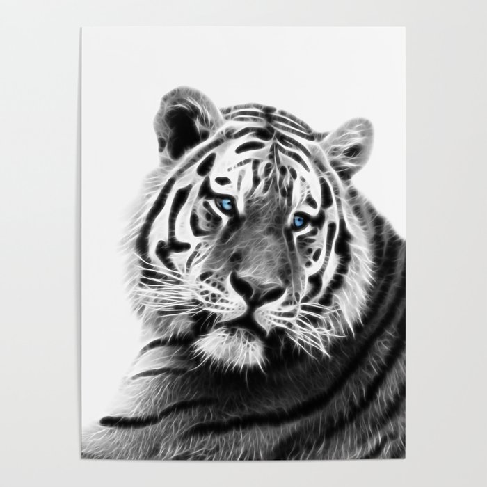 Black and white fractal tiger Poster