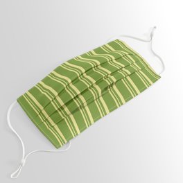 [ Thumbnail: Green and Tan Colored Stripes Pattern Face Mask ]
