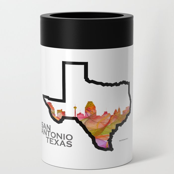 Texas State Map with San Antonio Skyline Can Cooler