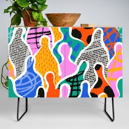 Colorful diverse people collage art pattern Credenza